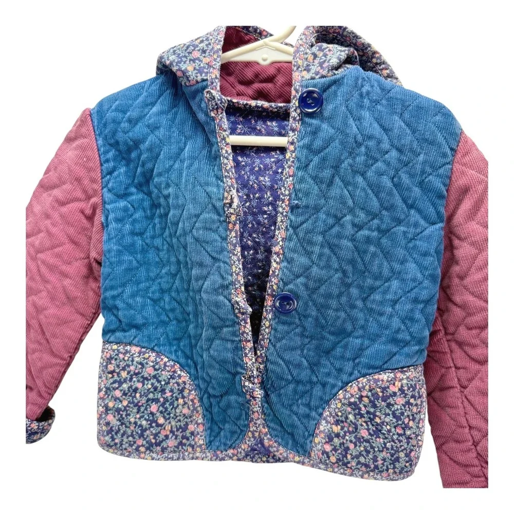Lucky U Quilted Hooded Jacket & Dress Set EST Size 12M Floral Cottagecore (flaw)